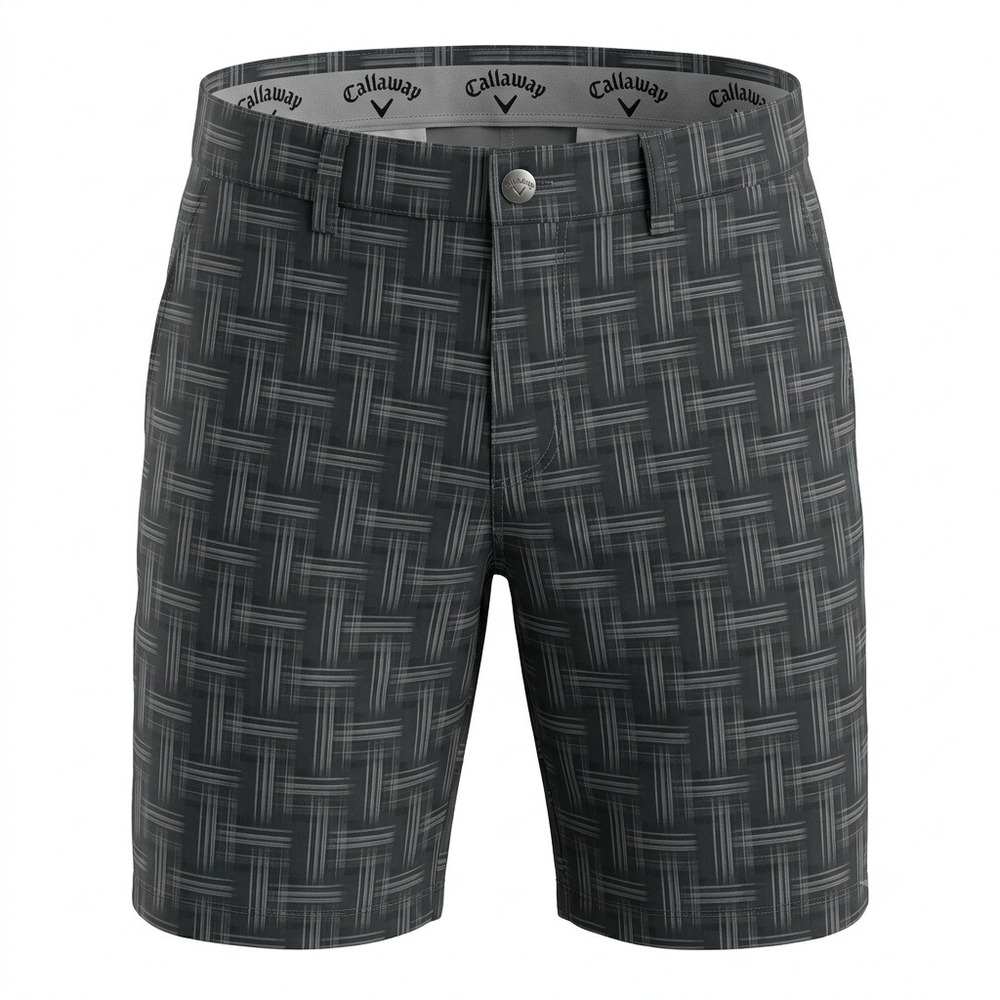 Callaway Mens Grey Black Geometric Basketweave Golf Shorts Size 36 Stretch